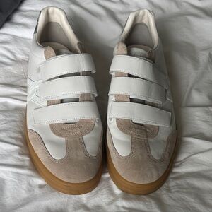 Veronica Beard White and Tan Velcro Sneakers